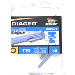 BLUE SHOCK TORX T10 SCREW BIT - 1-3 / 16"(5)