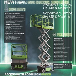Zoomlion Full Electric Scissor Lift, 15' height, 30" width