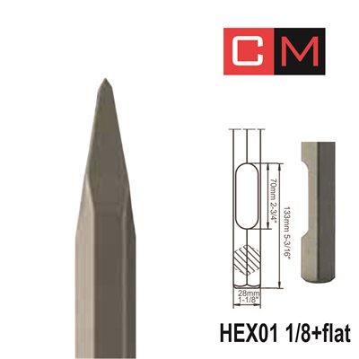 HEX01 1 / 8+Flat; Pointed chisel; 16"